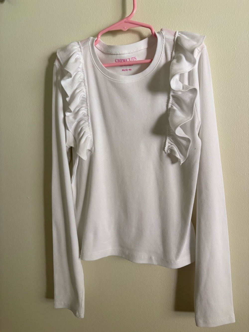 Crewcuts White Long-Sleeve Top with Shoulder Ruffles